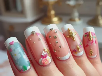 28 French Tip Nails